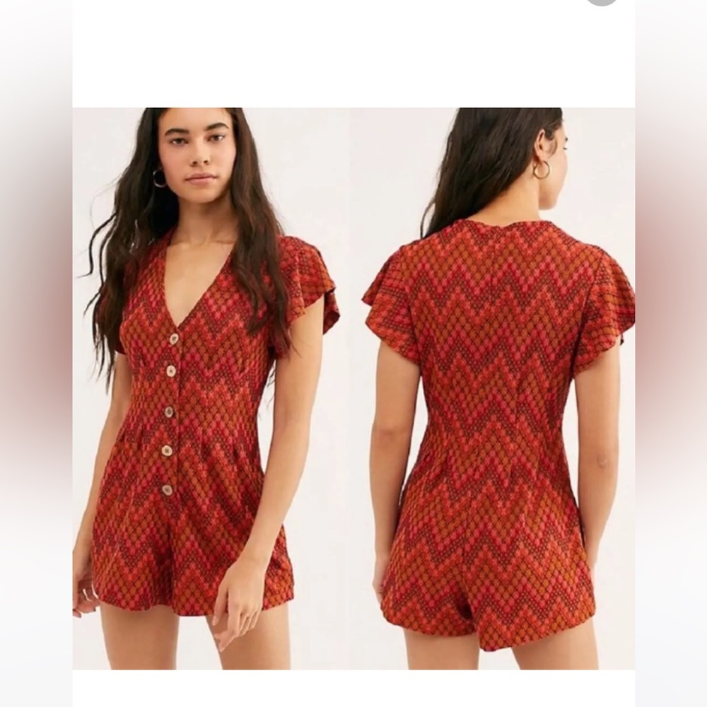 Free People Red Zigzag Romper